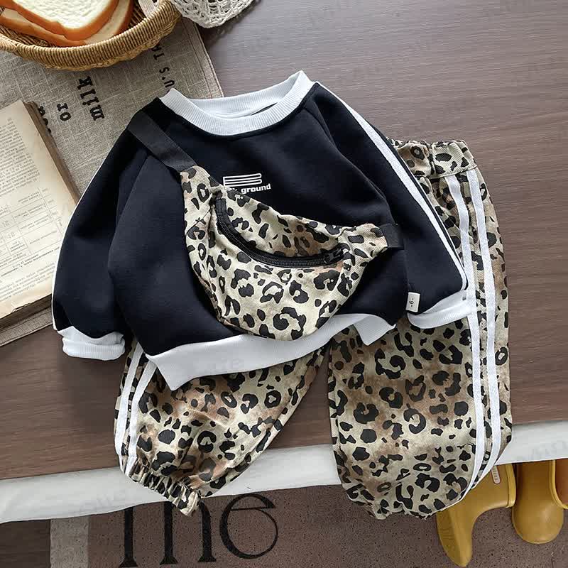 Toddler Baby Boy Sweatshirt and Leopard Print Jogger 2-piece Set with Bag - Black - 4-5T - image 2