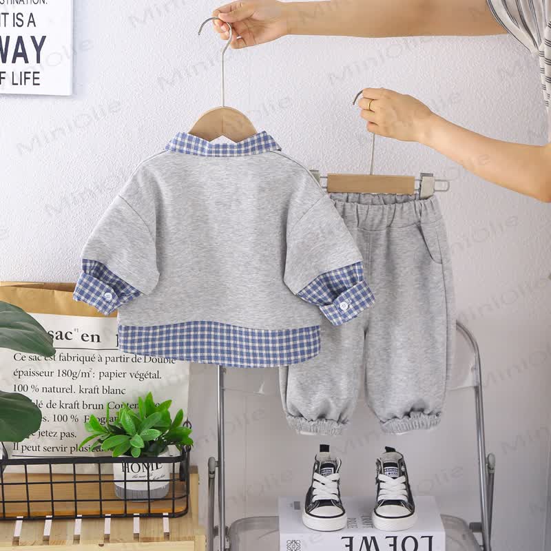 Baby Toddler Puppy Plaid Layered-Look Sweatshirt and Pants 2-piece Set - image 3