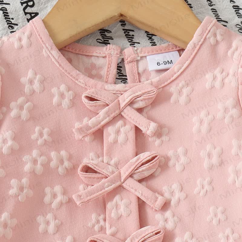 Baby Girl Pink Bow Jacquard Peplum 2-piece Set - image 3