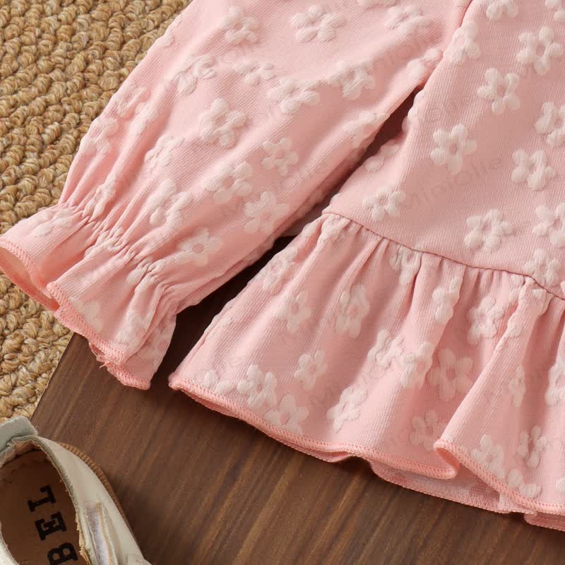 Baby Girl Pink Bow Jacquard Peplum 2-piece Set - image 4
