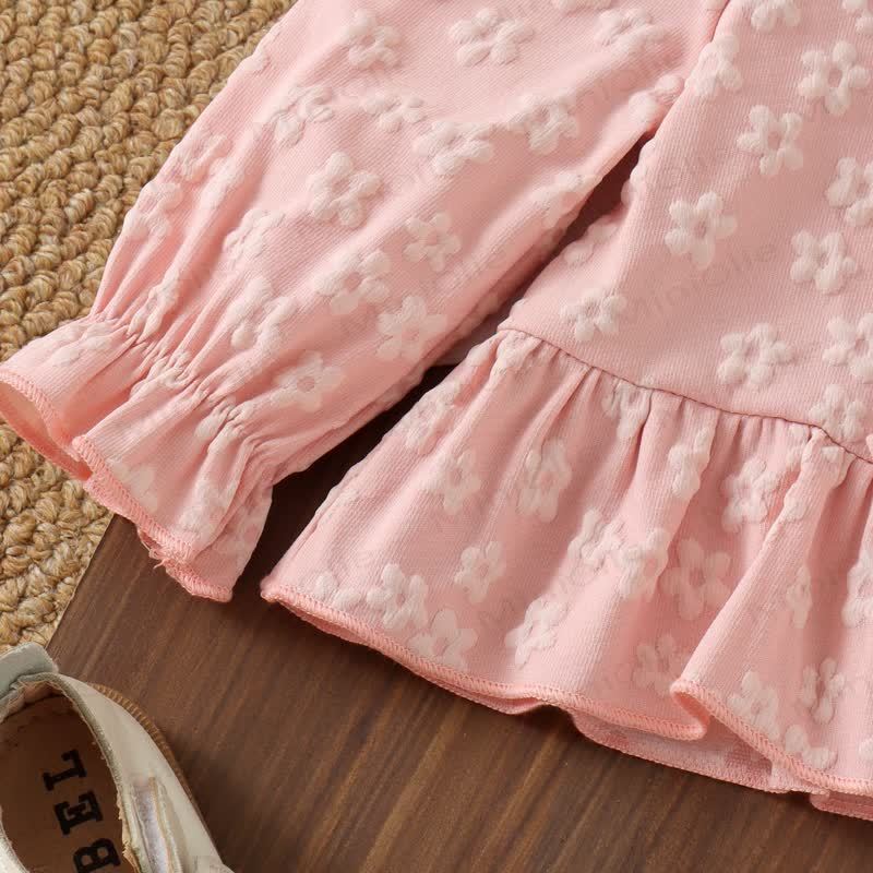 Baby Girl Pink Bow Jacquard Peplum 2-piece Set - image 4