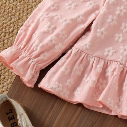 Baby Girl Pink Bow Jacquard Peplum 2-piece Set - image 4