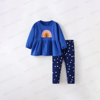Toddler Girl Blue Rainbow Peplum Top and Leggings 2-piece Set - Blue - 10-11T - image 2