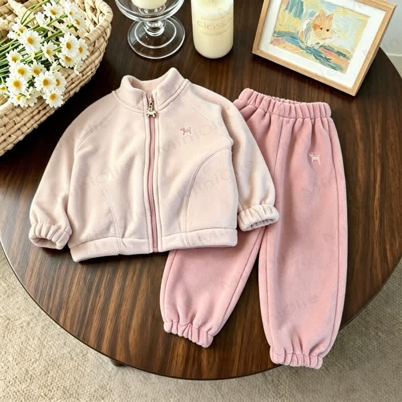 Toddler Kid Puppy Embroidered Fleece Jacket and Pants 2-piece Set - Pink - 10-11T - image 3