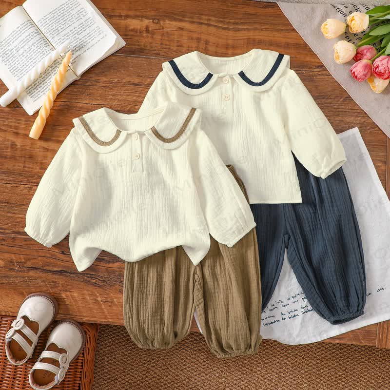 Toddler Girls Peter Pan Collar Top and Pants 2-piece Set - image 1