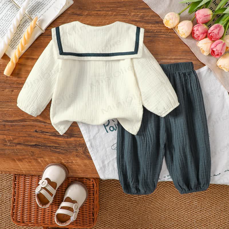 Toddler Girls Peter Pan Collar Top and Pants 2-piece Set - image 4