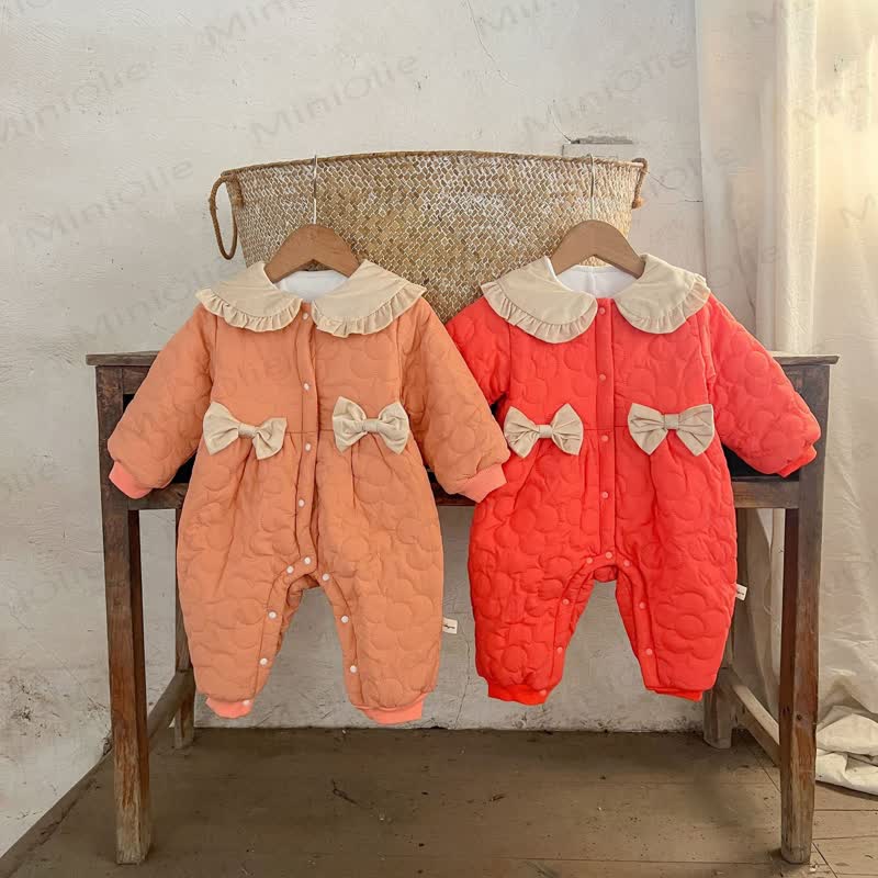 Baby Quilted Ruffle Collar Snap Front Romper - image 1