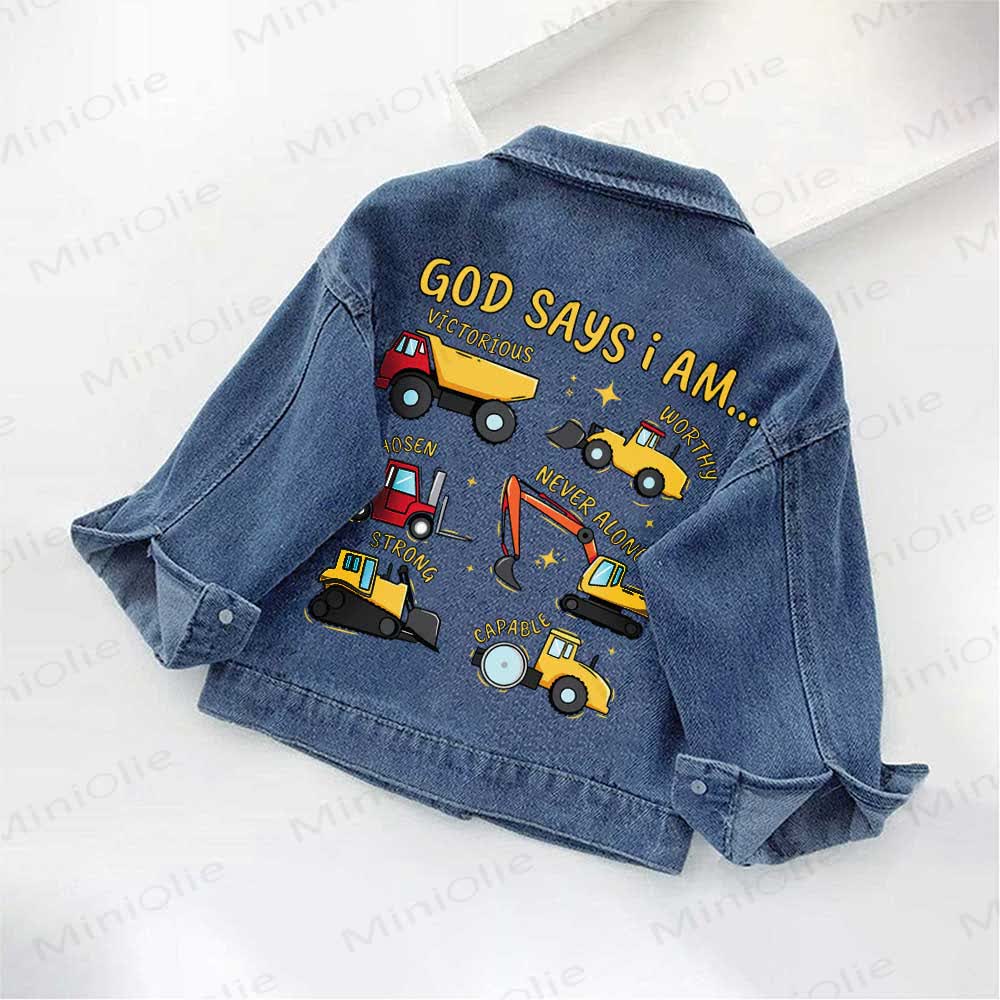 GOD SAYS I AM...Toddler Kid Truck Print Denim Jacket - Blue - 10-11T - image 1