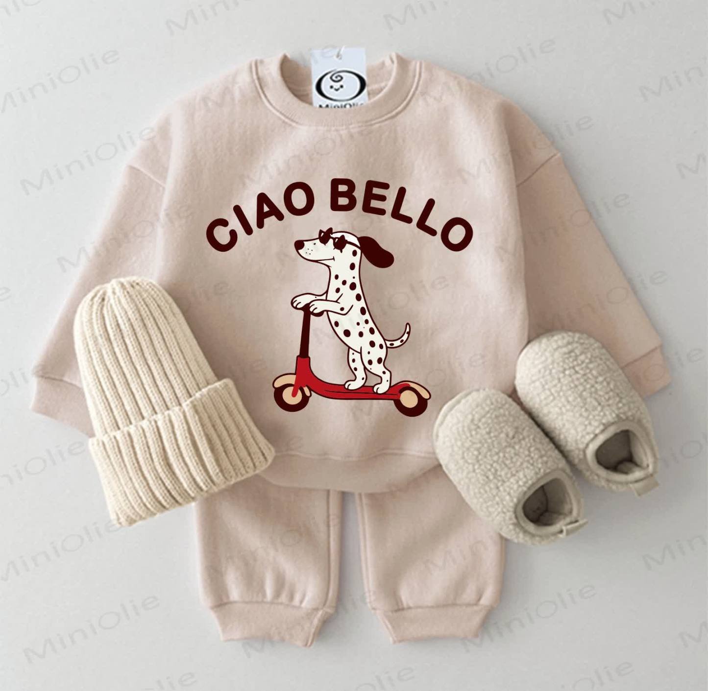 CIAO BELLO Baby Dalmatian Beige Sweatshirt 2-piece Set - Beige - 2-3T - image 1