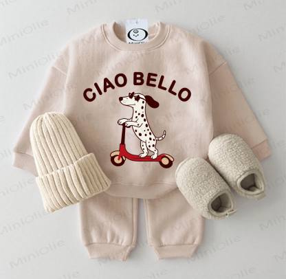 CIAO BELLO Baby Dalmatian Beige Sweatshirt 2-piece Set - Beige - 2-3T - image 1