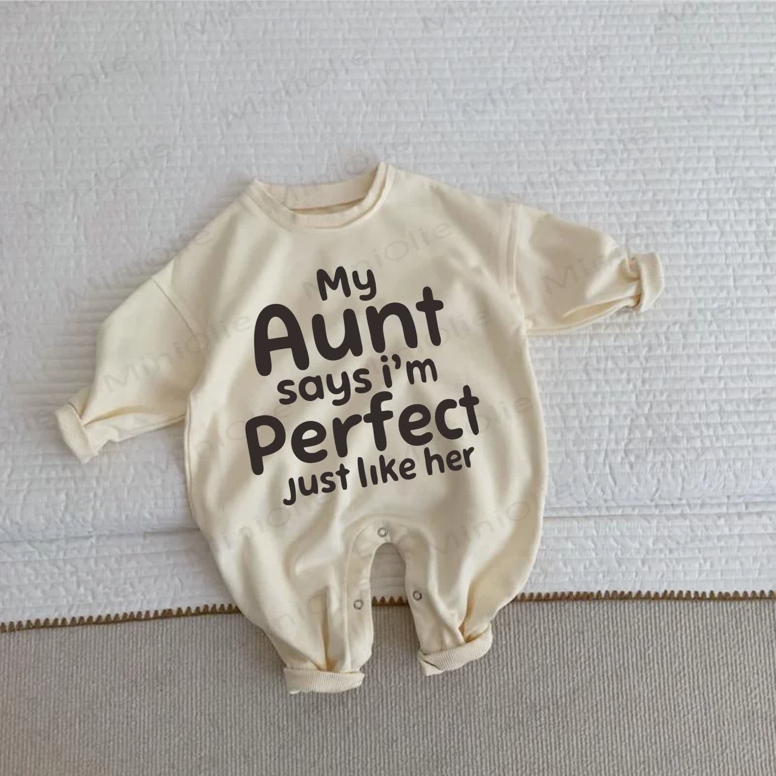 MY AUNT SAYS I'M PERFECT JUST LIKE HER Baby Beige Romper - Beige - 2-3T - image 1
