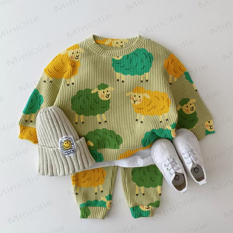 Baby Green Sheep Print Waffle 2-piece Set - Green - 2-3T - image 1