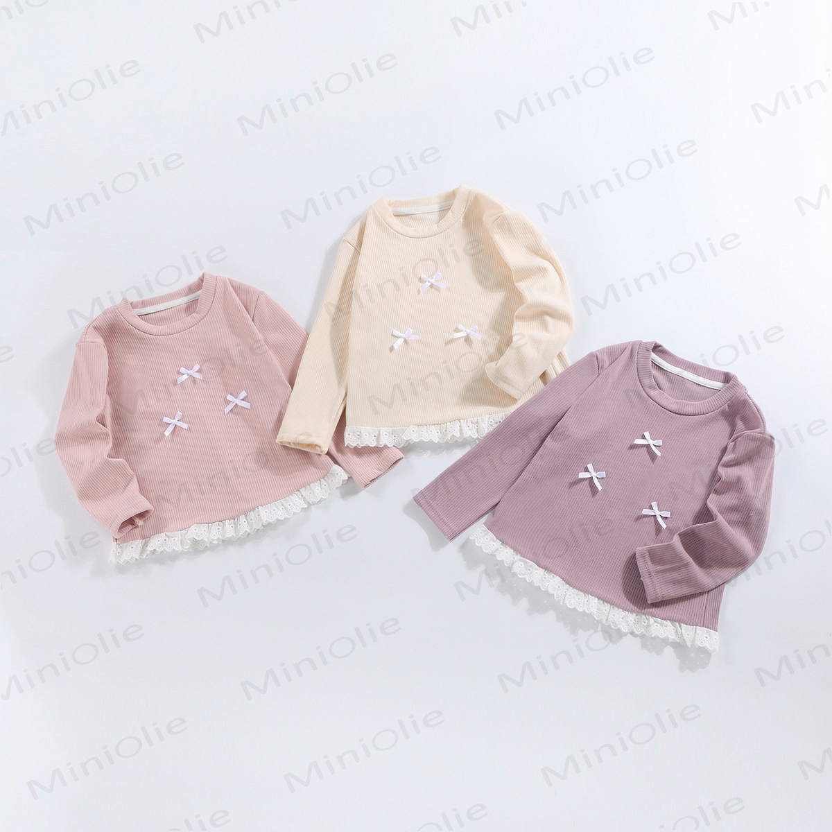 Toddler Girl Ribbed Bow Lace Long Sleeve T-Shirt - image 1