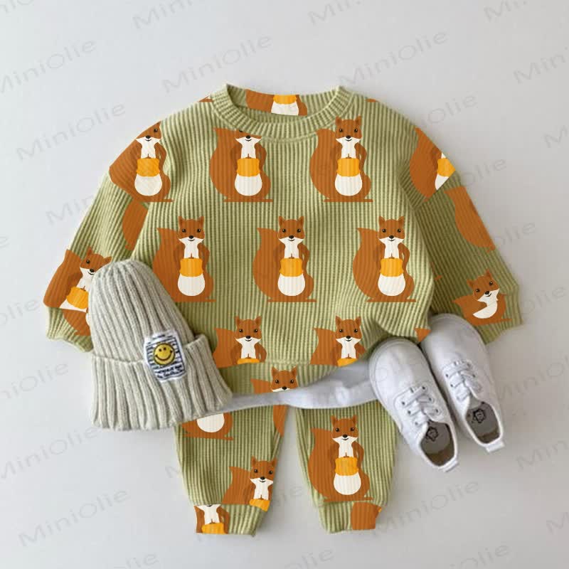 Baby Green Squirrel Print Waffle 2-piece Set - Green - 2-3T - image 1