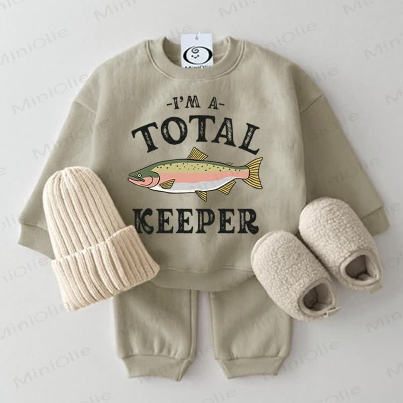 I'M A TOTAL KEEPER Baby Fish Grey Green Sweatshirt 2-piece Set - Grey Green - 2-3T - image 1