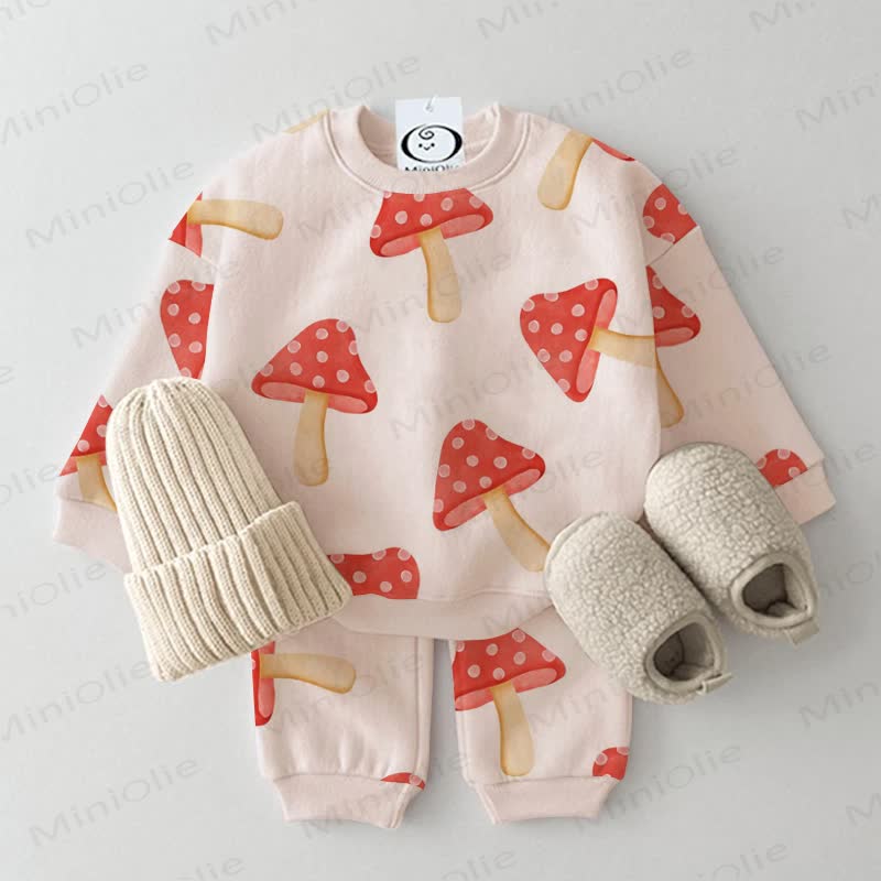 Baby Mushroom Print Beige 2-piece Set - Beige - 3-5T - image 1