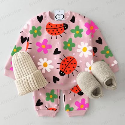 Baby Flowers and Beetles Print Pink 2-piece Set - Pink - 3-5T - image 1