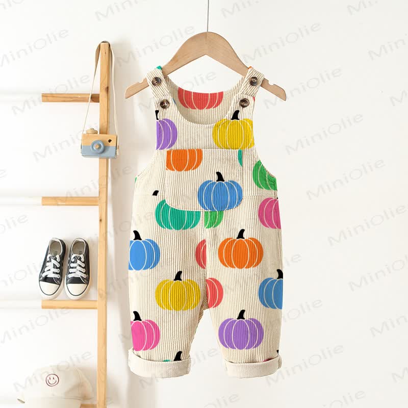 Baby Toddler Colorful Pumpkins Beige Corduroy Pocket Overalls - Beige - 5-7T - image 1