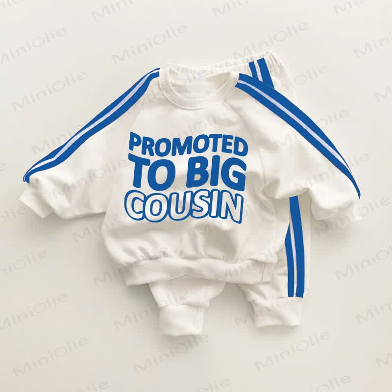 PROMOTED TO BIG COUSIN Baby Toddler Blue Striped 2-piece Set - White&Blue - 3-5T - image 1