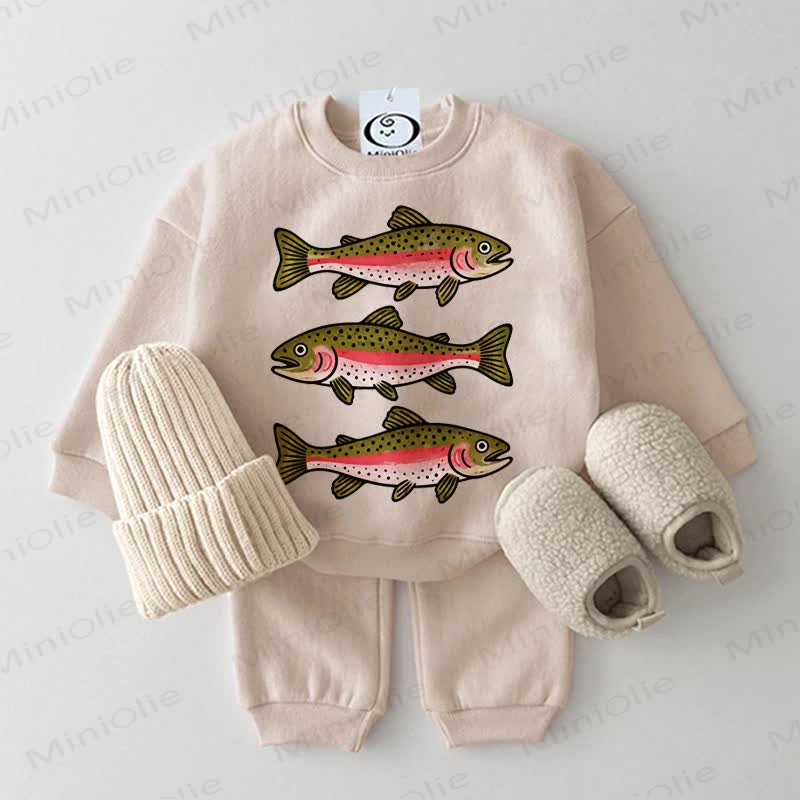 Baby Fishes Beige Sweatshirt 2-piece Set - Beige - 2-3T - image 1