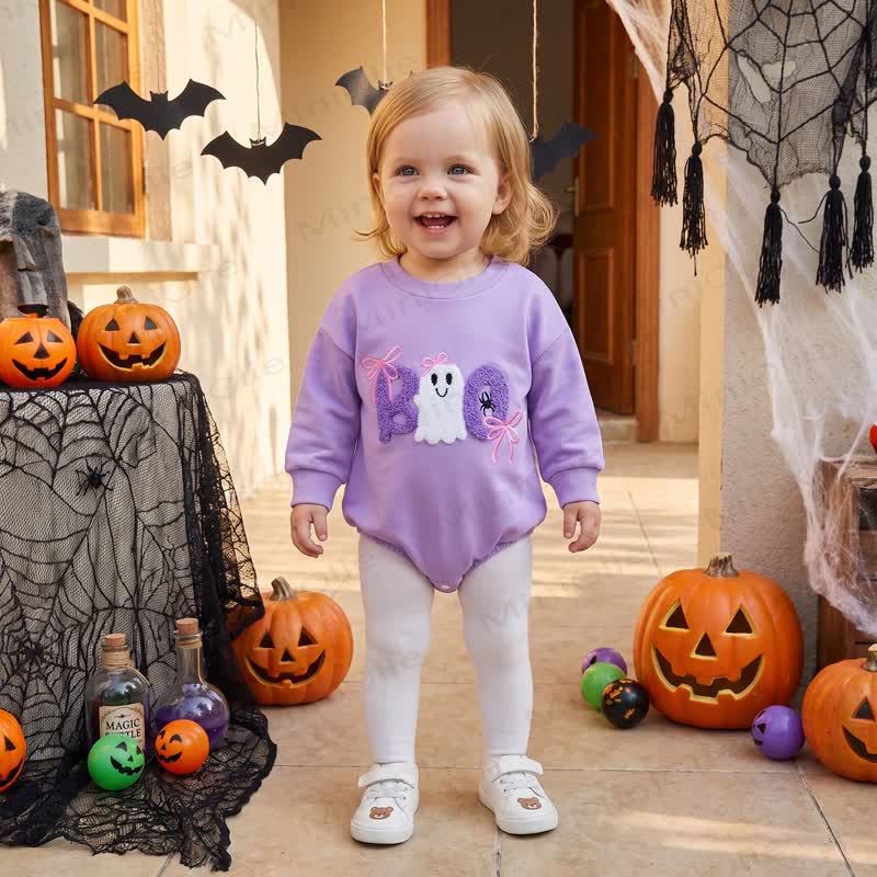 BOO Baby Ghost Bow Halloween Long Sleeve Bodysuit - image 7