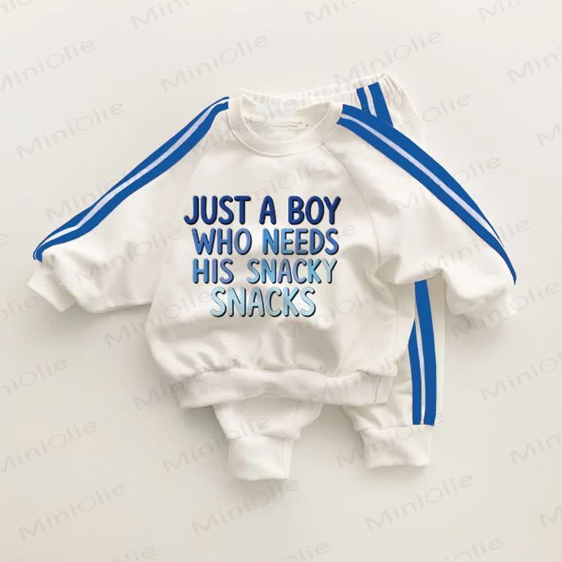 JUST A BOY WHO NEEDS HIS SNACKY SNACKS Baby Toddler Blue Striped 2-piece Set - White&Blue - 3-5T - image 1