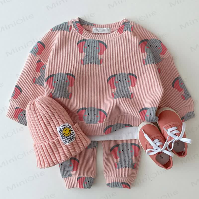 Baby Pink Elephant Print Waffle 2-piece Set - Pink - 2-3T - image 1