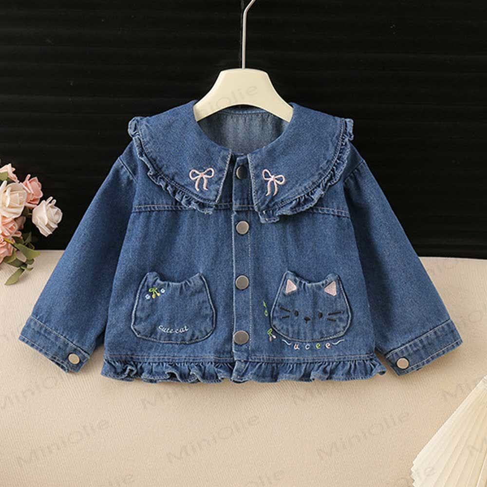 Baby Toddler Ruffle Collar Cat Pocket Denim Jacket - Blue - 48-68M - image 1