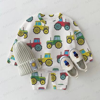 Baby White Tractor Print Waffle 2-piece Set - White - 2-3T - image 1