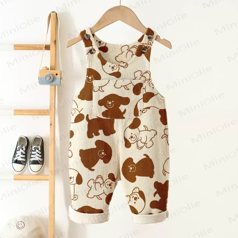 Baby Toddler Beige  Puppy Corduroy Pocket Overalls - Beige - 5-7T - image 1