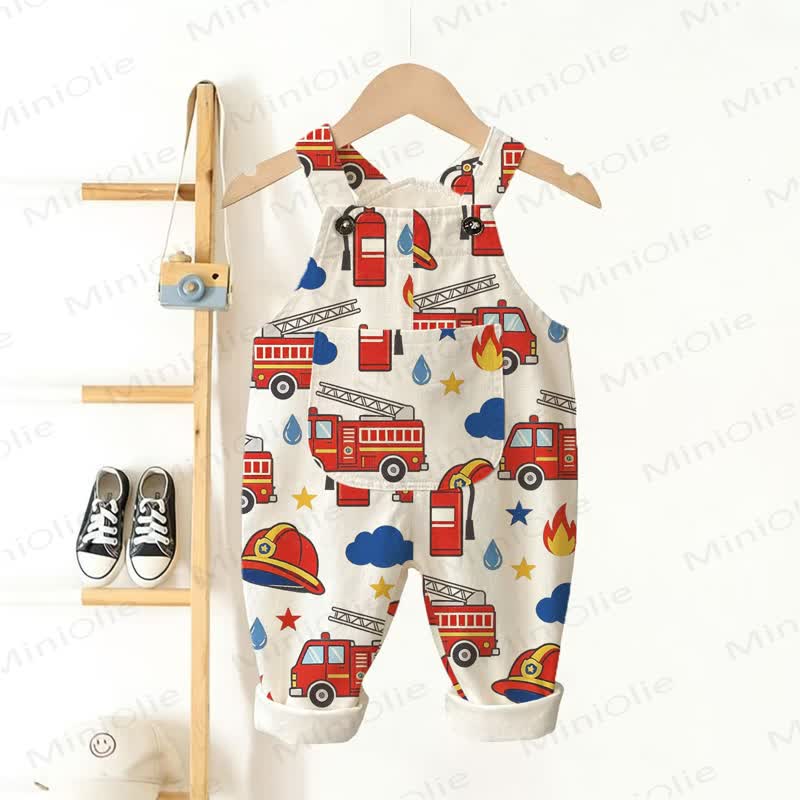 Baby Toddler Fire Truck Print Overalls - Beige - 3-5T - image 1