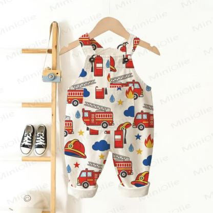 Baby Toddler Fire Truck Print Overalls - Beige - 3-5T - image 1