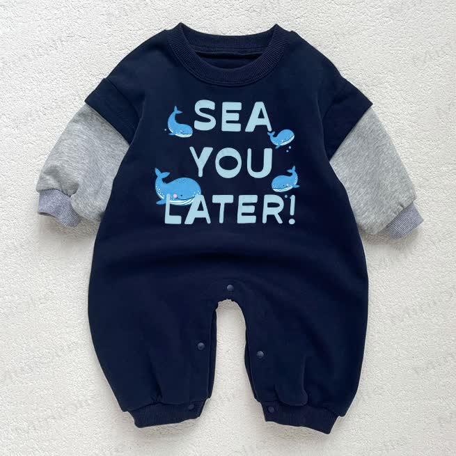 SEA YOU LATER Baby Toddler Dark Blue Color Block Romper - Dark Blue - 18-24M - image 1