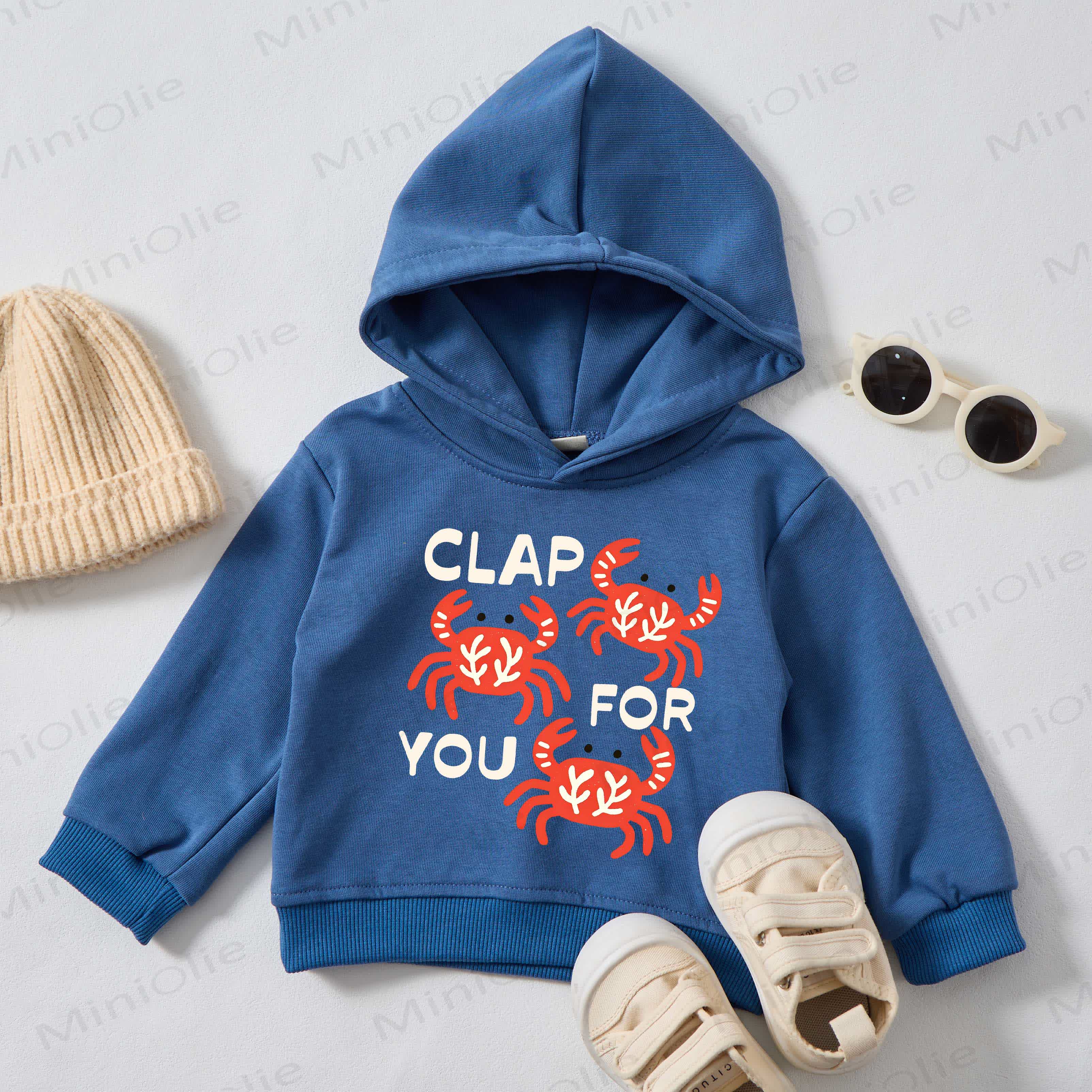 CLAP FOR YOU Baby Toddler Crab Blue Hoodie Sweatshirt - Blue - 3-5T - image 1