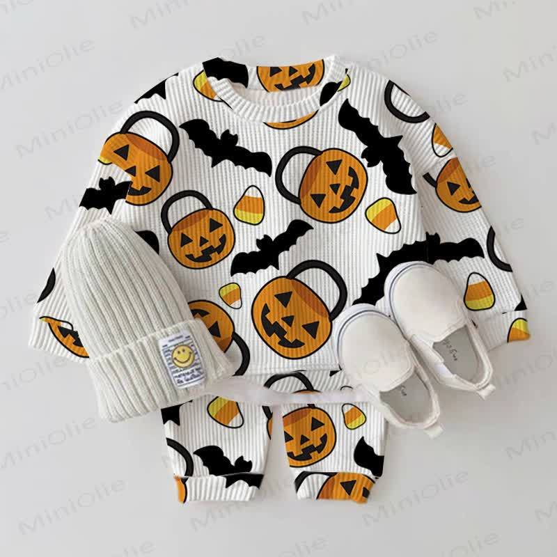Baby White Halloween Pumpkin Bat Waffle 2-piece Set - White - 2-3T - image 1