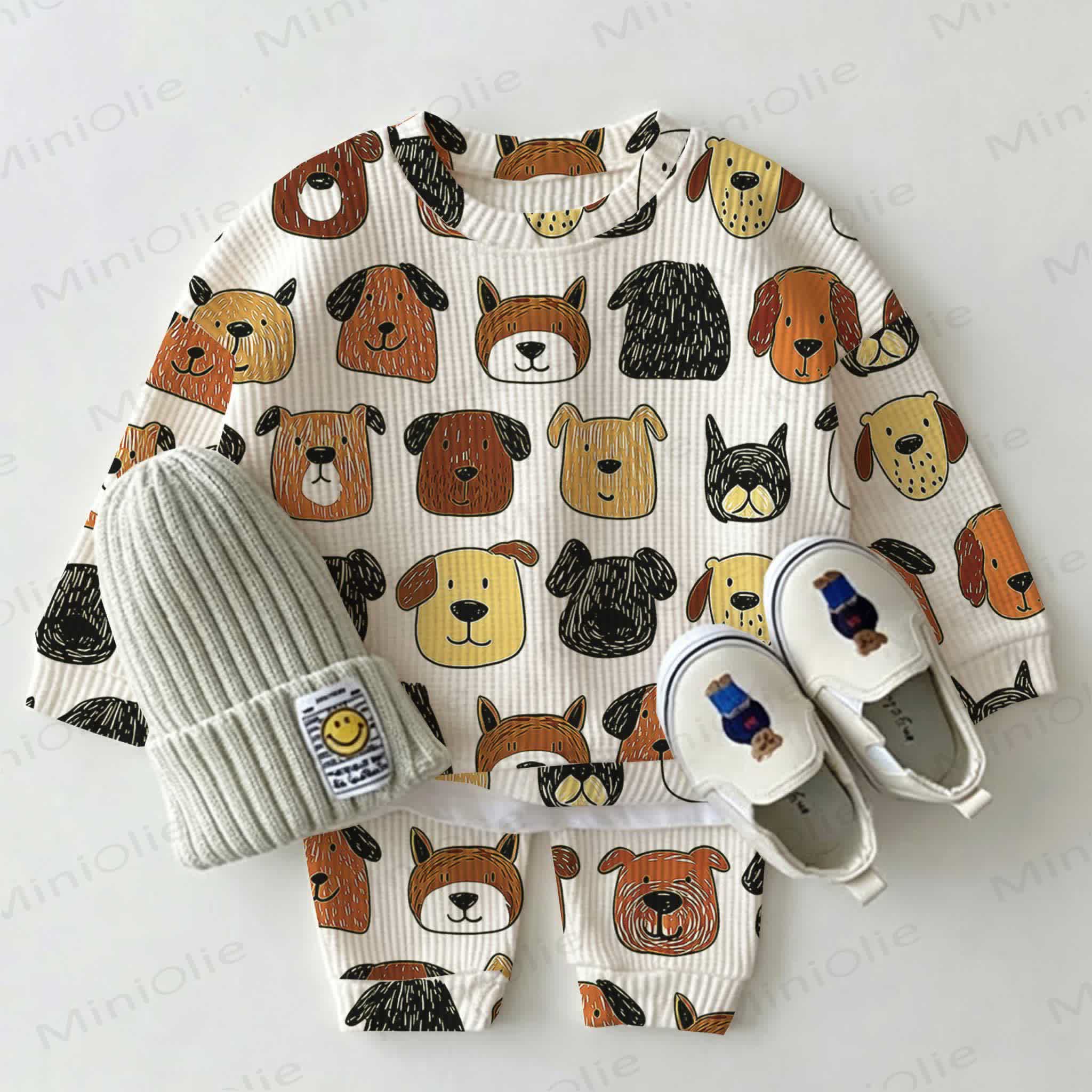 Baby White Puppy Print Waffle 2-piece Set - White - 2-3T - image 1