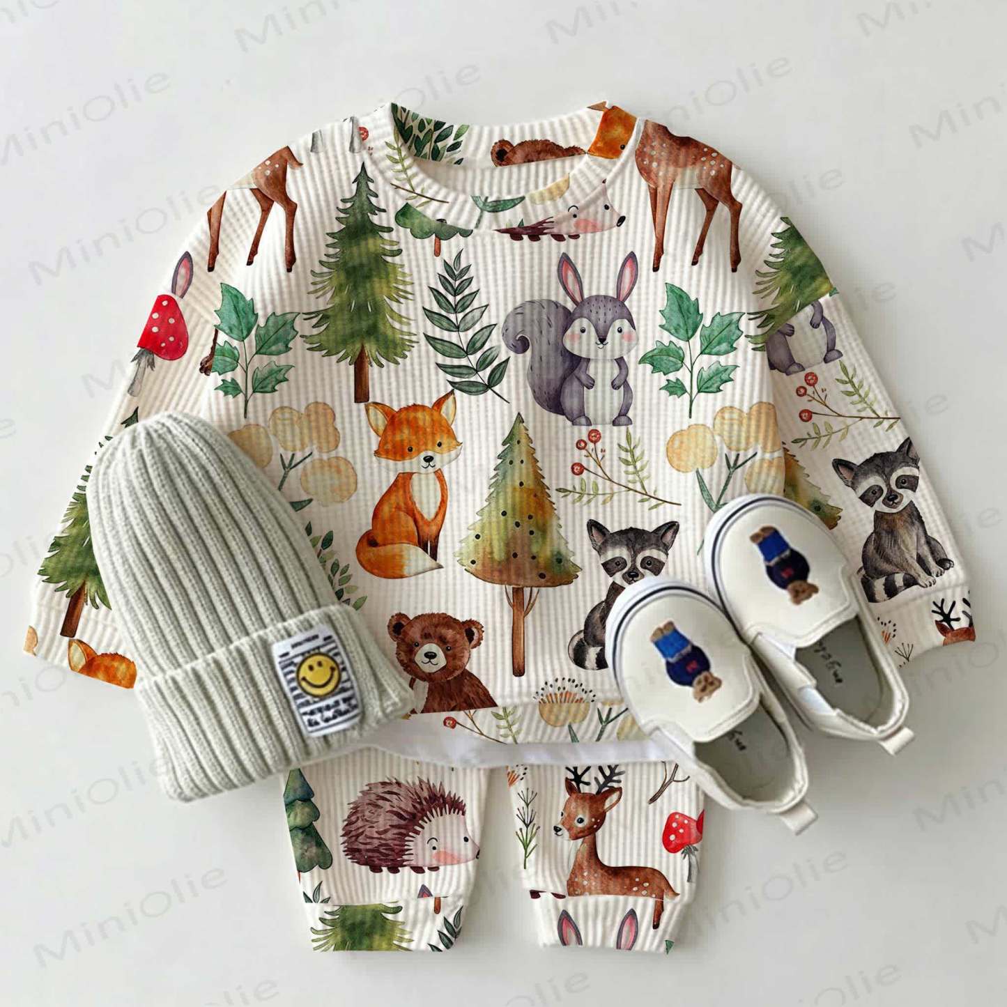 Baby White Animal Print Waffle 2-piece Set - White - 2-3T - image 1