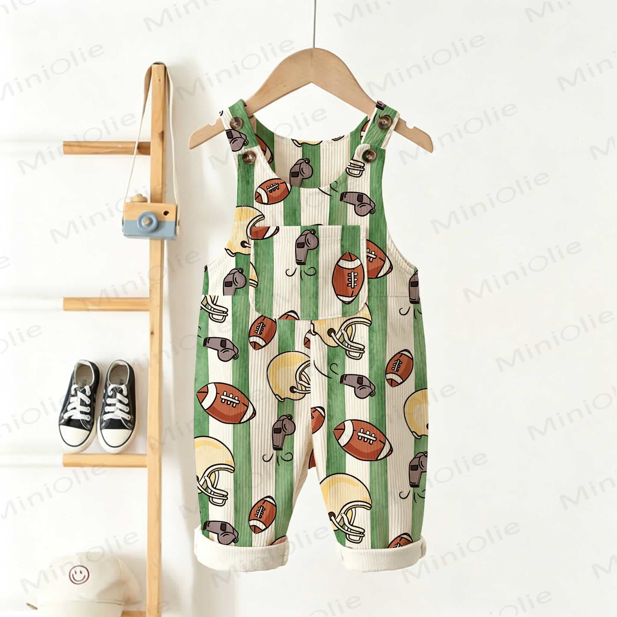 Baby Toddler Green Stripe Rugby Beige Corduroy Pocket Overalls - Beige - 5-7T - image 1