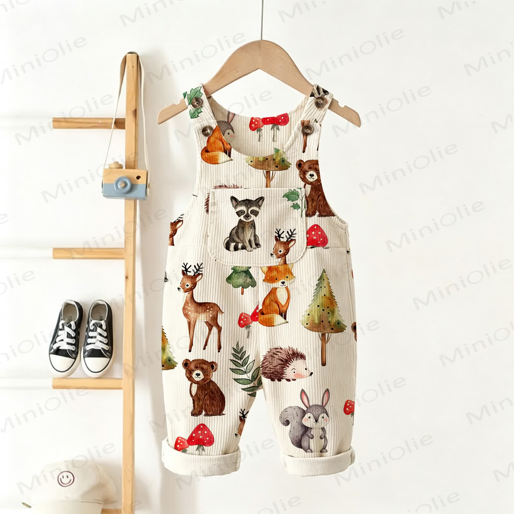 Baby Toddler Beige Animal Print Corduroy Pocket Overalls - Beige - 5-7T - image 1