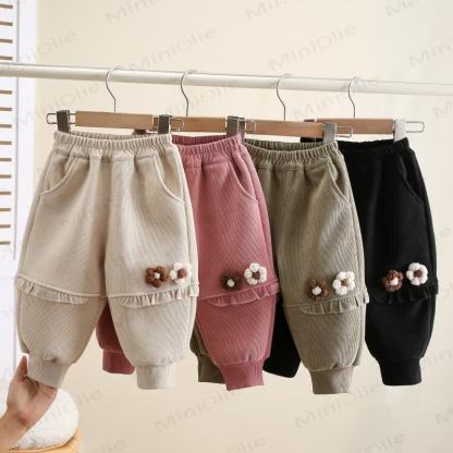 Toddler Girl Fleece Flower Ruffle Jogger - image 1