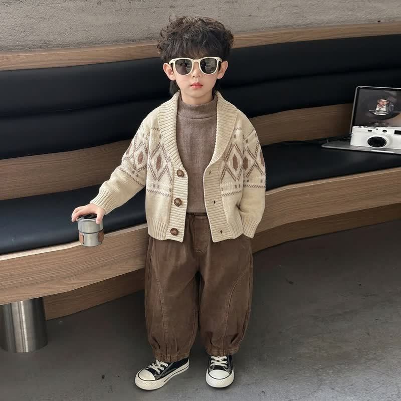 Baby Toddler Cozy Jacquard Knit Cardigan and Pants 3-piece Set - image 1