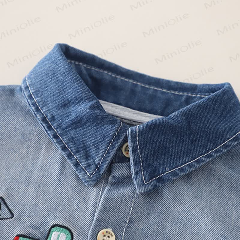 Baby Toddler Excavator Knit Denim Layered 3-piece Set - image 8
