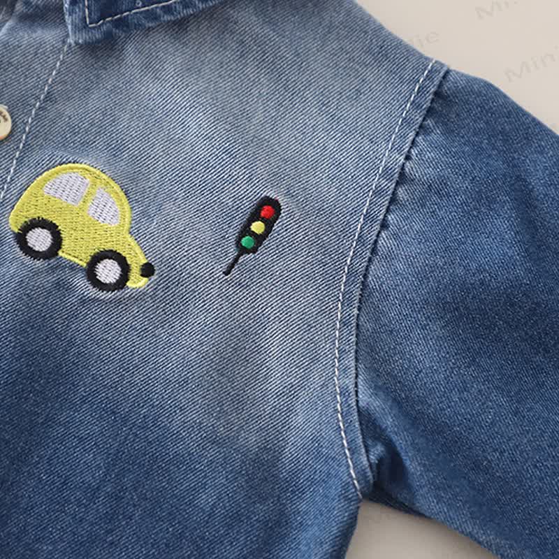 Baby Toddler Excavator Knit Denim Layered 3-piece Set - image 10