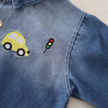 Baby Toddler Excavator Knit Denim Layered 3-piece Set - image 10