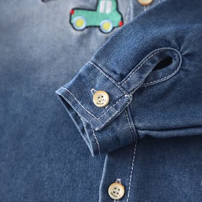 Baby Toddler Excavator Knit Denim Layered 3-piece Set - image 11