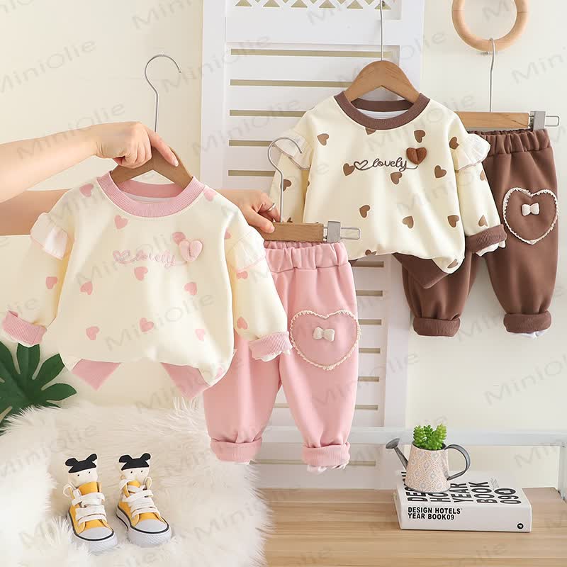LOVELY Toddler Baby Girl Heart Print Top and Pants 2-piece Set - image 1