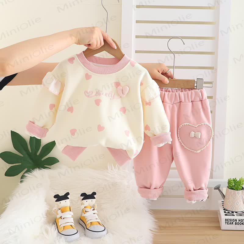 LOVELY Toddler Baby Girl Heart Print Top and Pants 2-piece Set - Pink - 4-5T - image 2