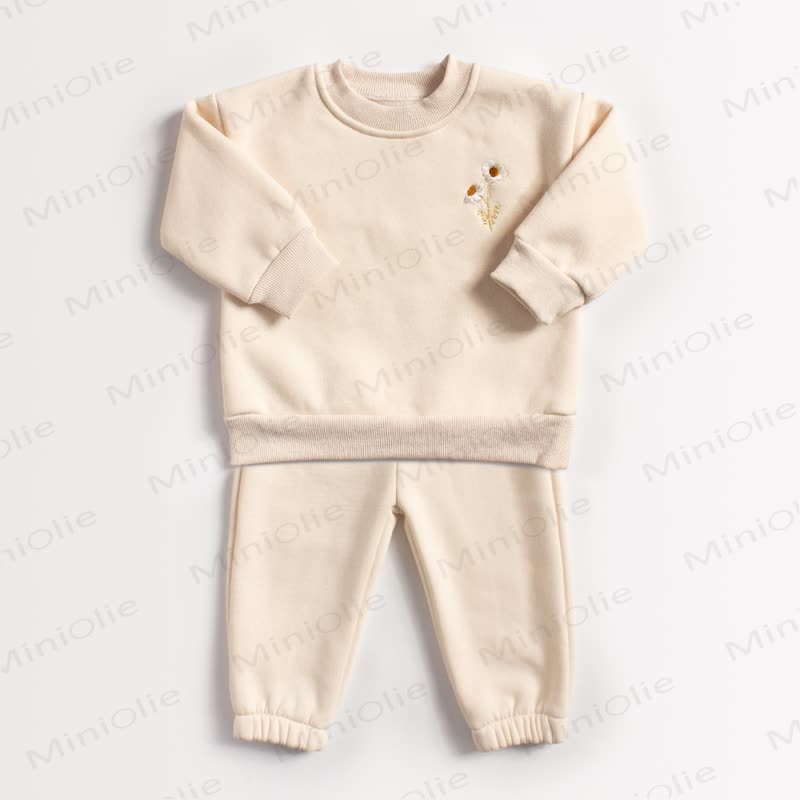 Baby Toddler Daisy Embroidered Fleece Sweatshirt and Jogger 2-piece Set - Beige - 4Y - image 2