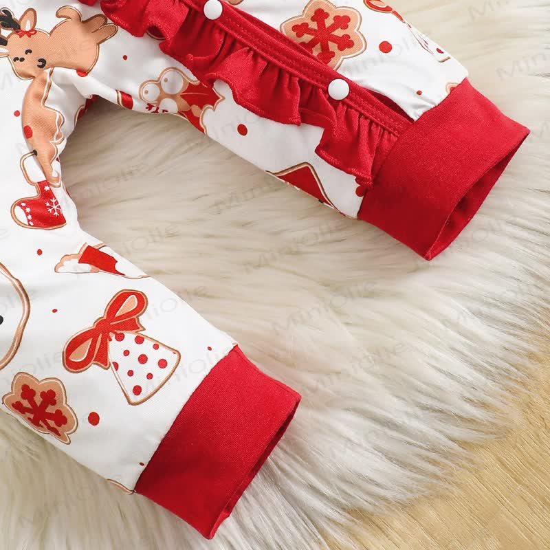 Baby Christmas Print Ruffle Front Romper with Headband - image 7