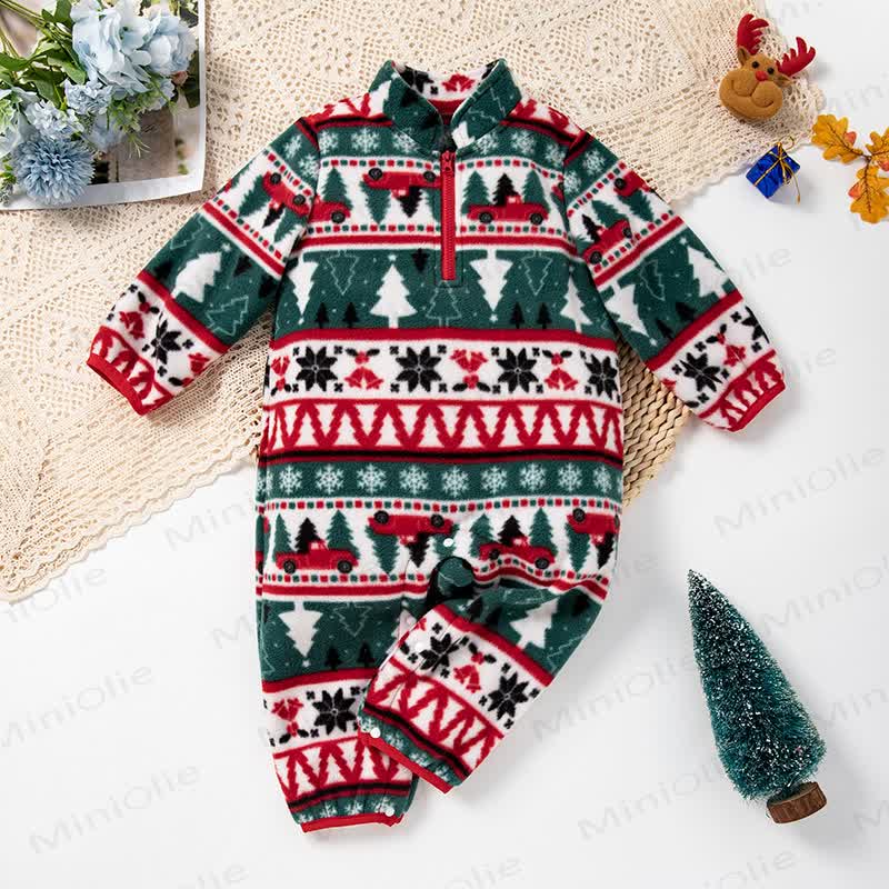 Baby Christmas Fleece Half Zip Romper - Green - 18-24M - image 2